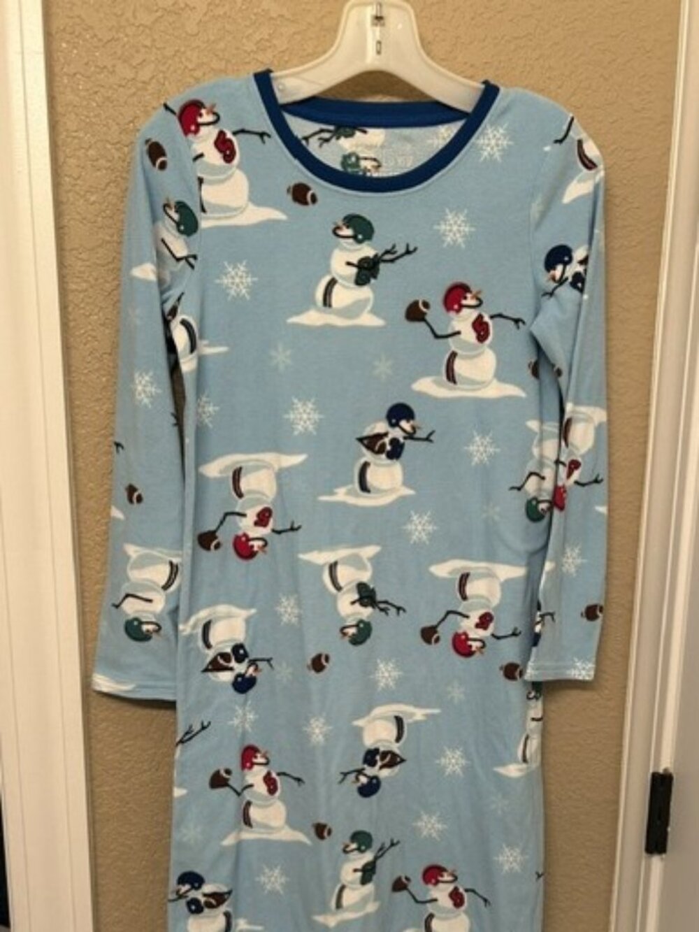 Girl’s Fleece Winter Nightgown with Snowman & Football